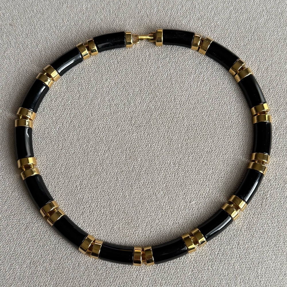 Vintage 70’s-80’s Napier Black & Gold Tone Link Necklace